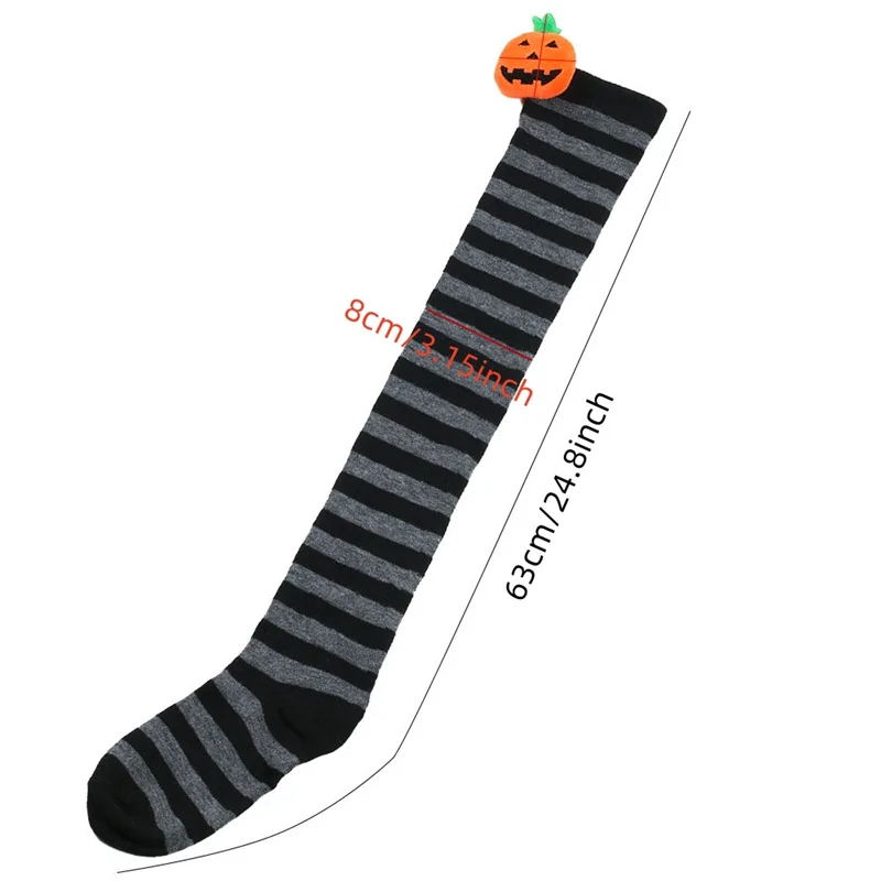 Halloween Women\'s Striped Stockings, Cute Pumpkin Knee Length Stockings, Halloween Role-Playing Party Costumes And Accessories