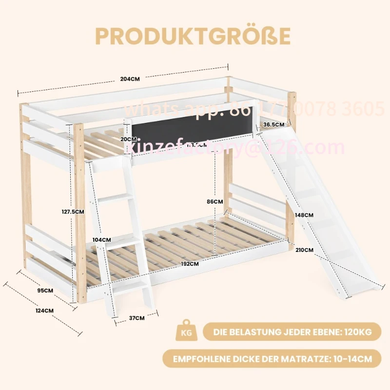 سرير بطابقين قابل للتخصيص مع سلالم منزلقة من الخشب المستقر + إطار PB، شبكة بأربعة جوانب، 747 صديقة للبيئة، تناسب 90 × 190/200 سم ماتري #2