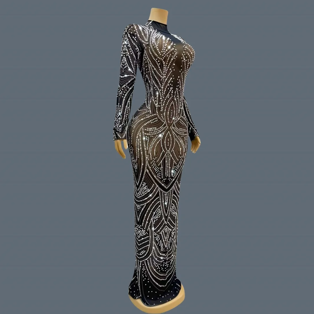 ชุดราตรีสีดำสไตล์ใหม่ ประดับเพ - Sparkly Rhinestone Club Party Dress บทวิจารณ์และราคา