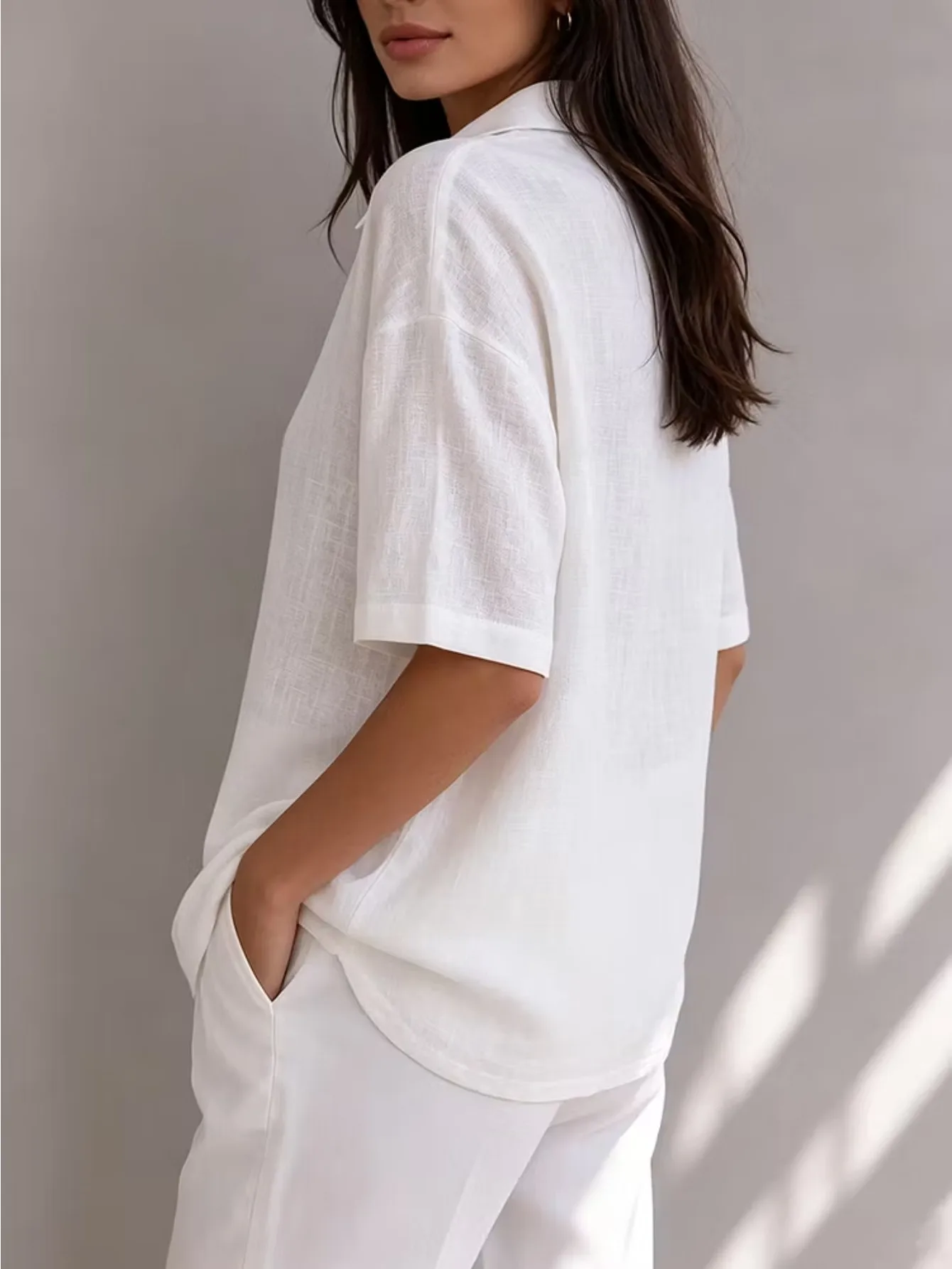 100% Baumwolle Lässiges Polohemd für Damen, Bequemer und Weicher Reiner Baumwollstoff – Detail 3