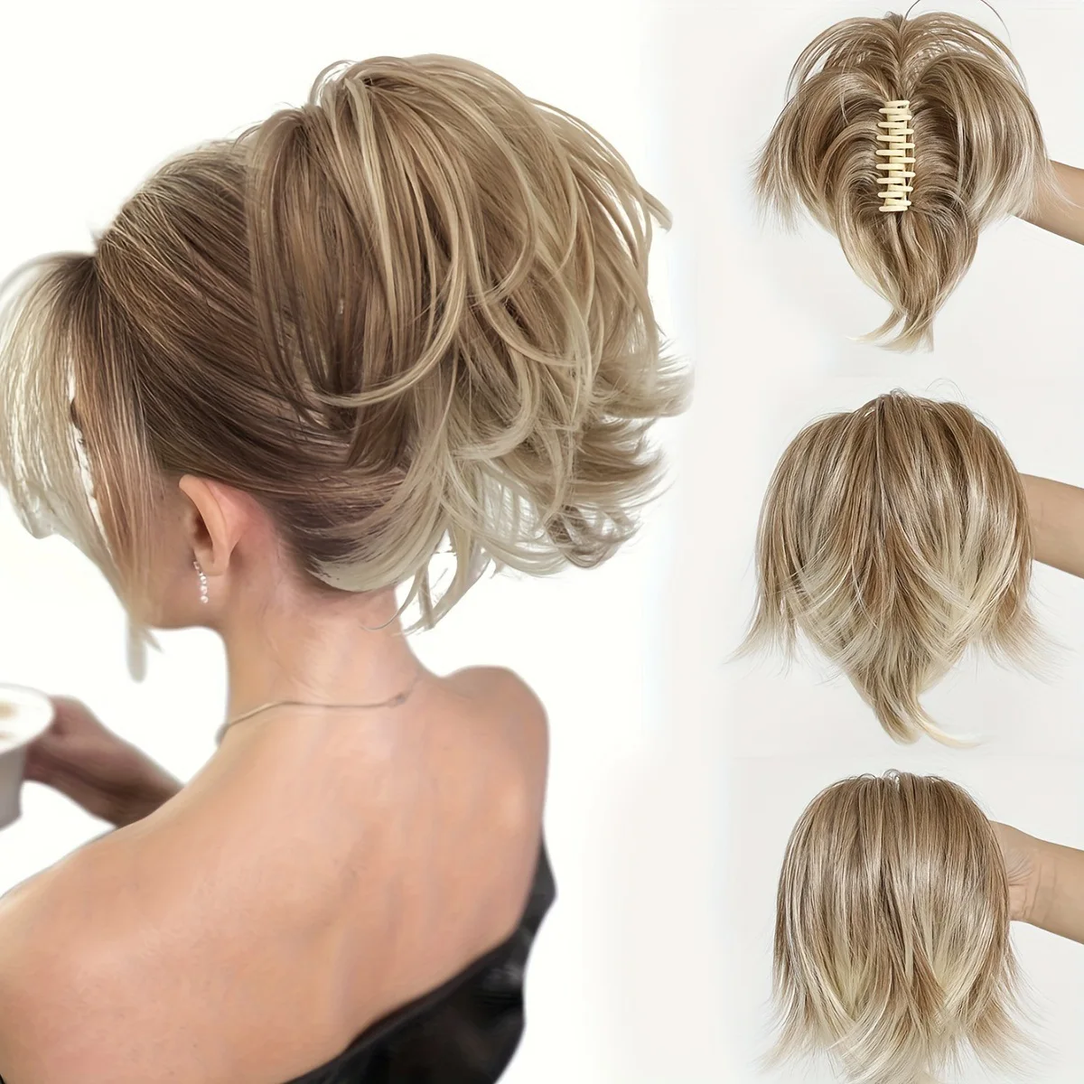 Clip-In Messy High Bun Wig, Bendable Synthetic Hair, Lazy Style Fluffy Bun, High-Temperature Fiber Natural Simulation, Women's Daily Commute and Party Styling Tool, Easy to Wear