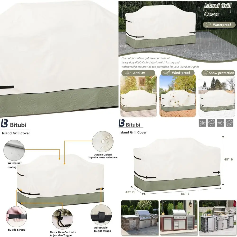 

Extra Large 86 Waterproof 600D Grill Cover - Beige & Grayish Green for All Weather Protection