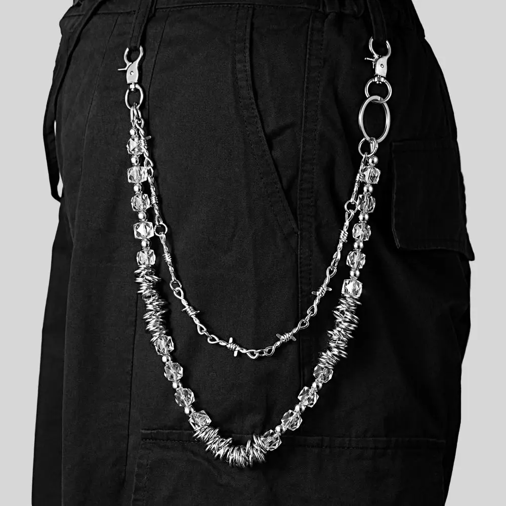 موضة السراويل المعدنية محفظة سلسلة الهيب هوب Y2K بنطلون سلسلة الشرير Harajuku متعدد الطبقات سلسلة المفاتيح للنساء رجل