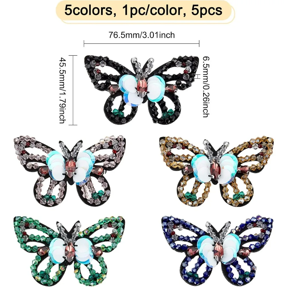 5 Pcs Butterfly Cloth Sew on Patches for Clothing Repair, Embroidered Patches Costume Accessories Appliques with Paillette