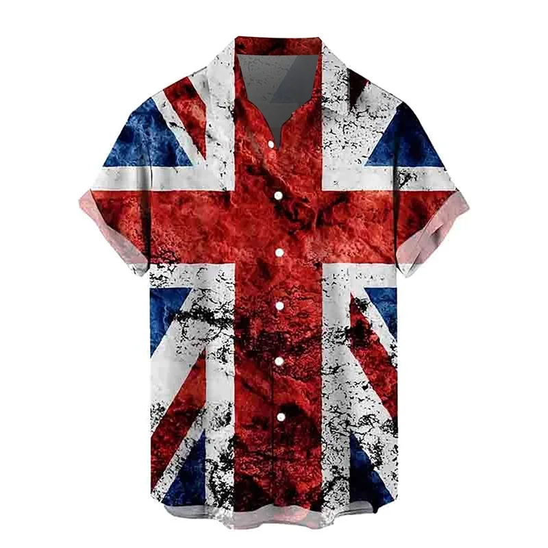 Men's Independence Day Flag Pattern Shirts 3D Digital Print Personalised Button Up Tee Shirt Short Sleeve Oversized Beach Shirts