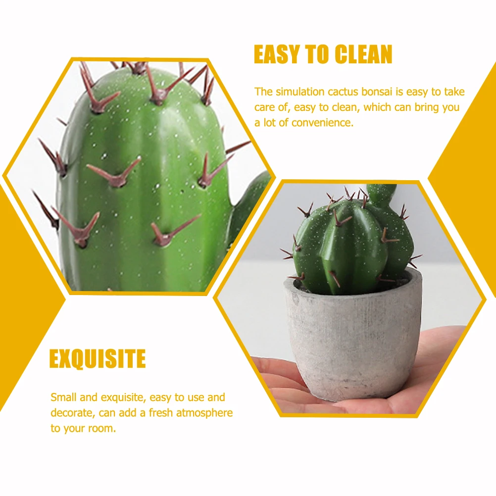 

2Pcs Simulation Faux Cactus Potted Plant Mini Bonsai Cartoon Style Home Office Decorative Artificial Succulent