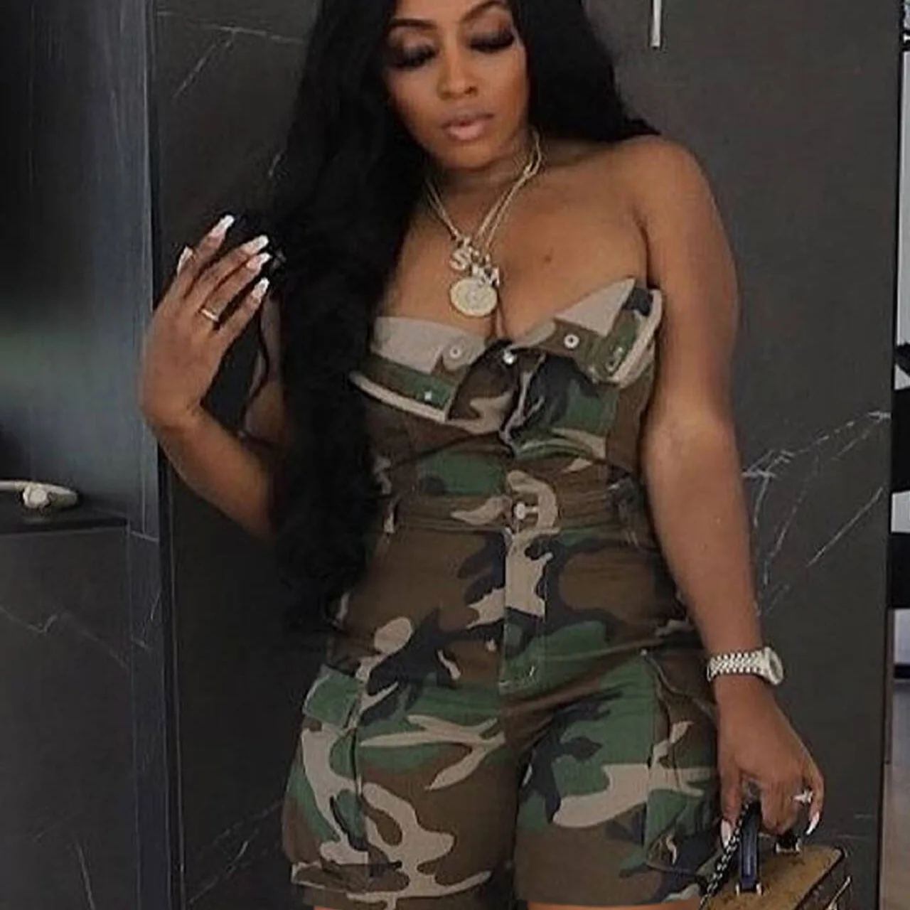 Camo Printed Women Playsuits Sleeveless Button Up Rompers 2025 Summer New Popular Streetwear Workout  Activewear Cargo One Piece