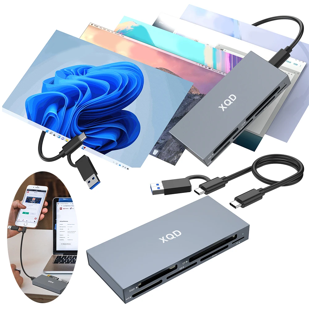 6 في 1 قارئ بطاقات الذاكرة USB C USB 3.0 XQD/SD/TF/MS/XD/CF قارئ الكل في واحد قارئ بطاقات محول بطاقة الذاكرة لسلسلة Sony G/M