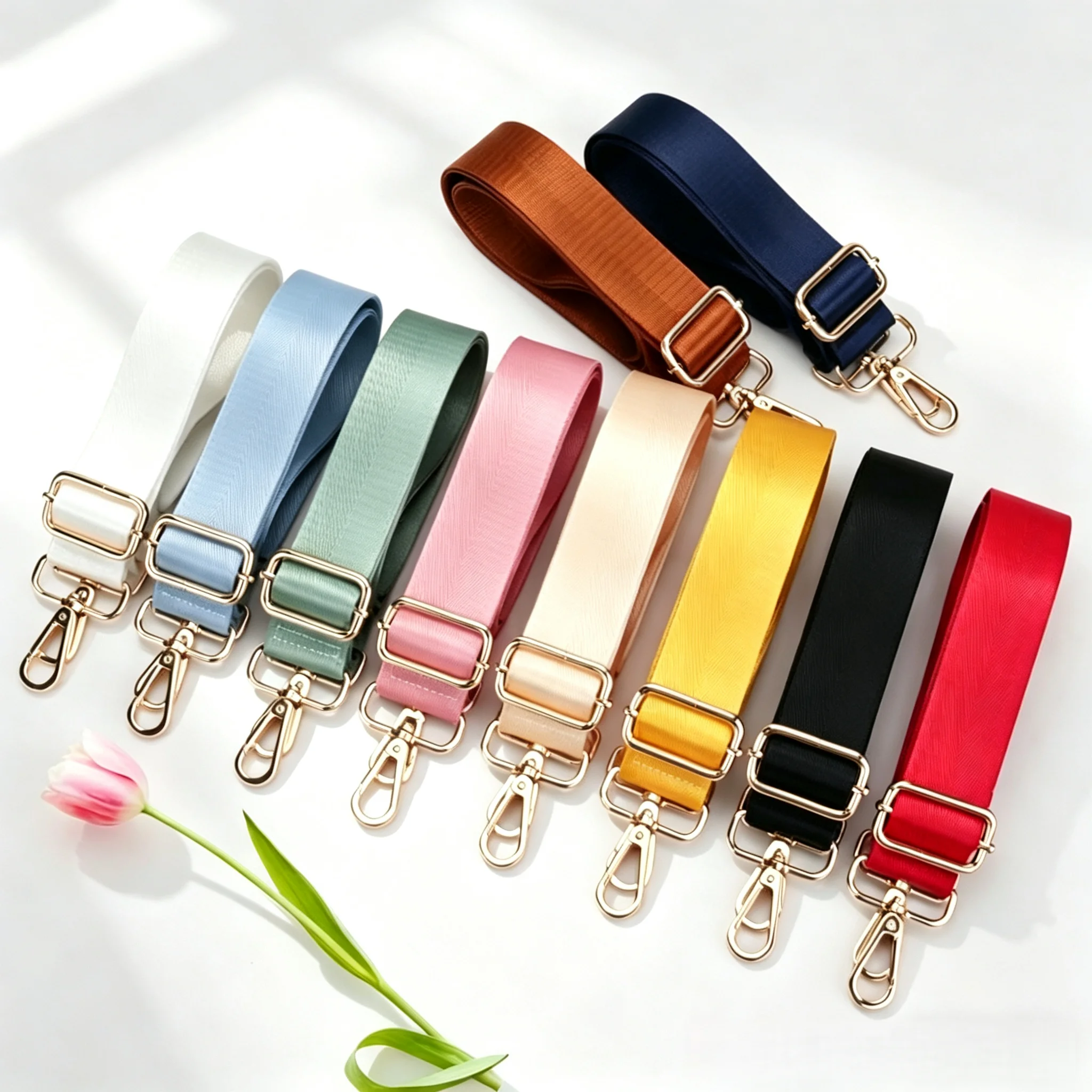 Adjustable Wide Bag Strap Replacement Solid Color Nylon Shoulder Strap with Gold Buckle for Crossbody Bag Backpack Purse Handbag