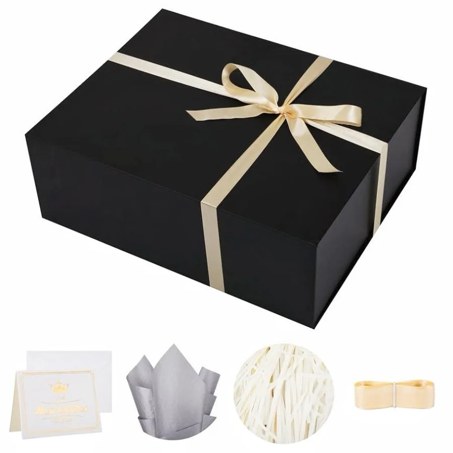 

1 Extra Large Black Gift Box 20x16x7 inch Luxury Gift Box for Presents with Magnetic Closure Lid Collapsible, Birthday, Christm