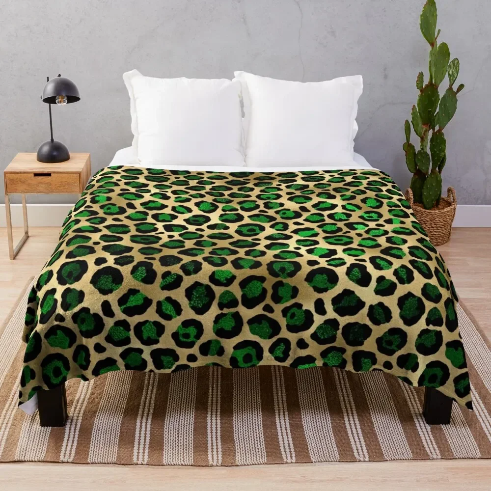 

Emerald Green Leopard Print Throw Blanket Cozy Microfiber Throw Blanket for Home Bedroom
