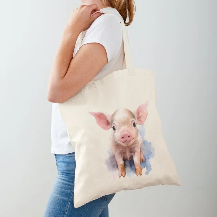 Baby Pig Watercolor Tote Bag reusable shopping bags bags for women Women's beach bags