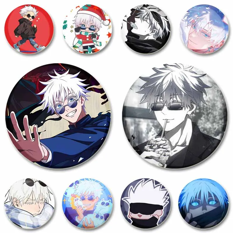 Manga Character Satoru Gojo Enamel Pins Tinplate Round Anime Brooch on Backpack Cartoon Cosplay Badges Accessories Jewelry Gift