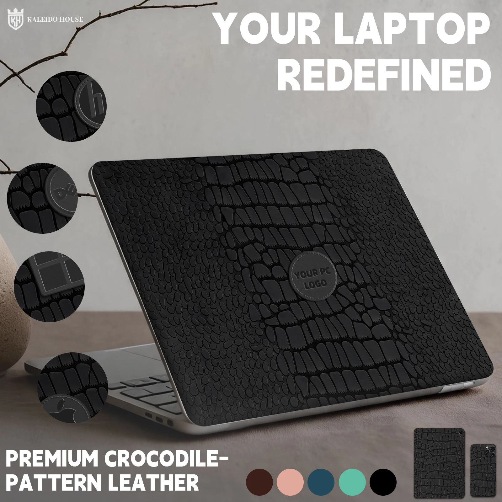 Premium Crocodile Pattern PU Leather Laptop Skin Notebook Sticker Suitable for Apple Macbook HP Dell Asus Lenovo Aog Alienware