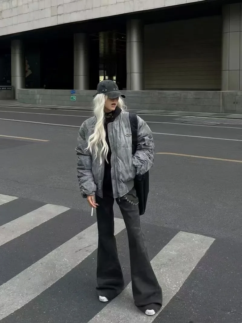 Flying baseball jacket winter clothes newcomer cotton jacket American retro wilderness style jacket hip hop pleated design park