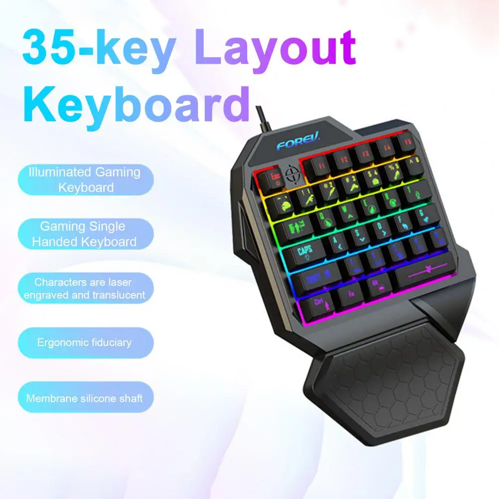 Mini teclado mecánico para jugar con cable RGB de 35 teclas, interruptor de teclado para jugar con una sola mano, controlador de juego de roscado para jugadores de 35 teclas para ordenador, PC y portátil