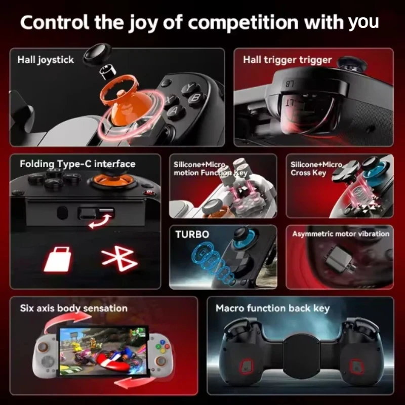 Controller D8 Plus Bluetooth Stretch Gamepad Hall Trigger Vibration Gaming Handle For Ios Android Tablet Typec Connection Gaming