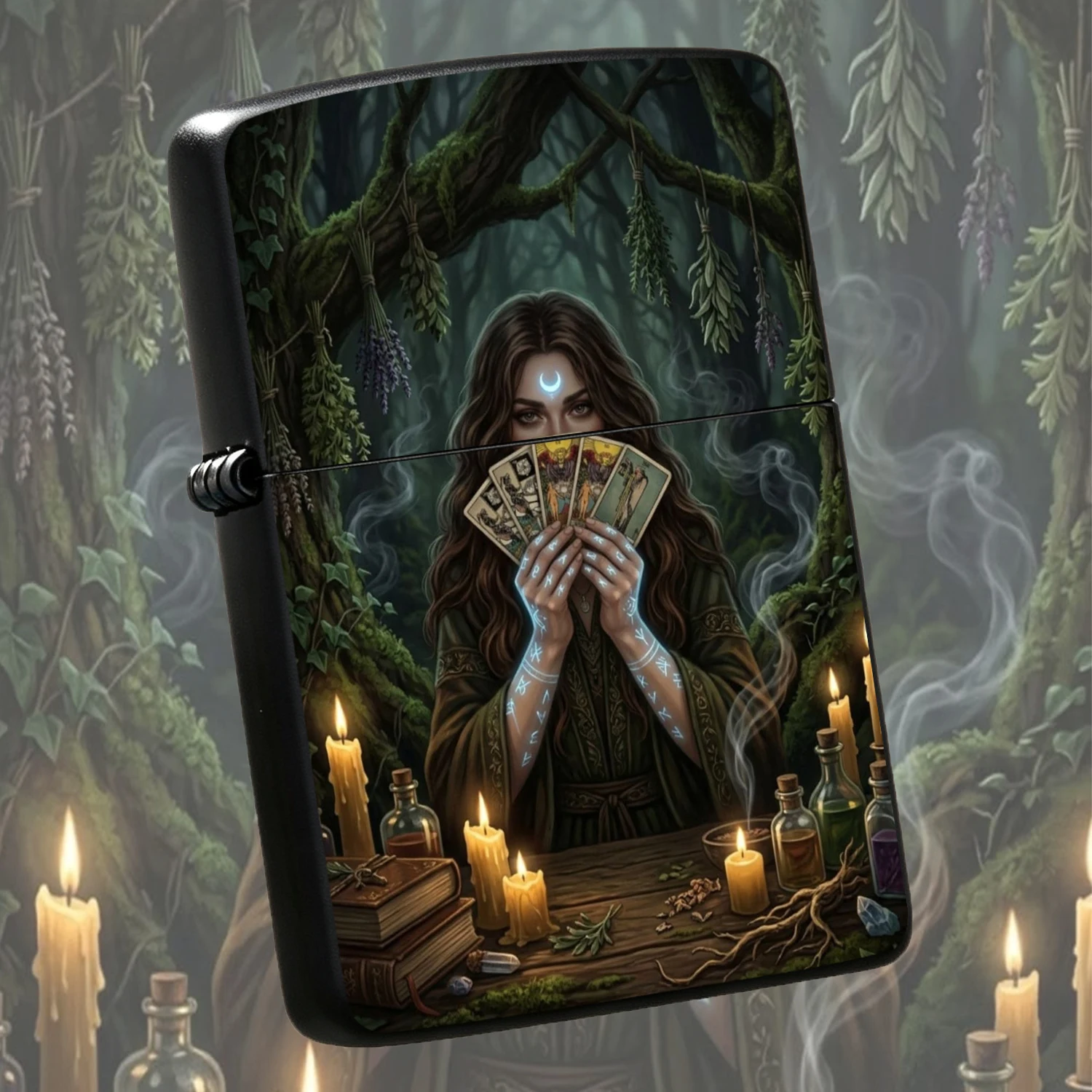 Mystical Forest Witch Tarot Rune Themed Lighter, Atmospheric Art Creative Unique Decor Item, Suitable For All Scenarios, Exquisite Distinctive Practical Gift For Tarot Lovers, Daily Carry Delicate Decorative Accessory For Personal Collectio