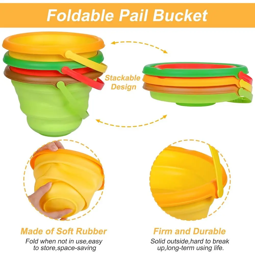 Beach Sand Toys Set for Kids, Silicone Collapsible Beach Bucket, Travel Toys, Summer Outdoor Camping, Fishing Tub with Sand Mold