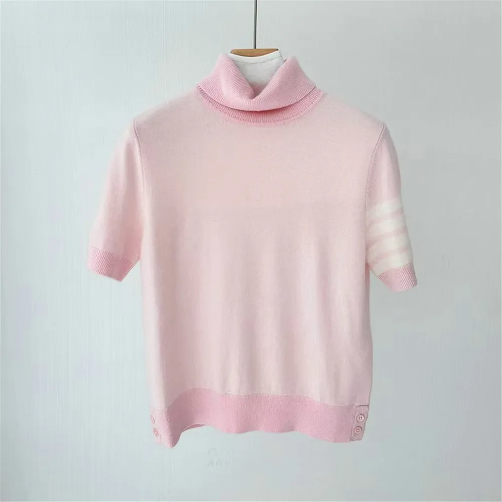 Women's 25 Autumn/Winter New High Collar Cashmere Short Sleeve Knitted Top