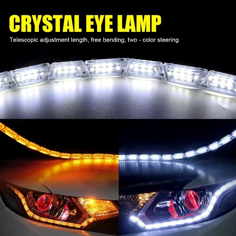 

2pcs White Amber Flexible LED Strip LED DRL Daytime Running Light Waterproof Sequential Daylight RED Brake Turn Signal lights