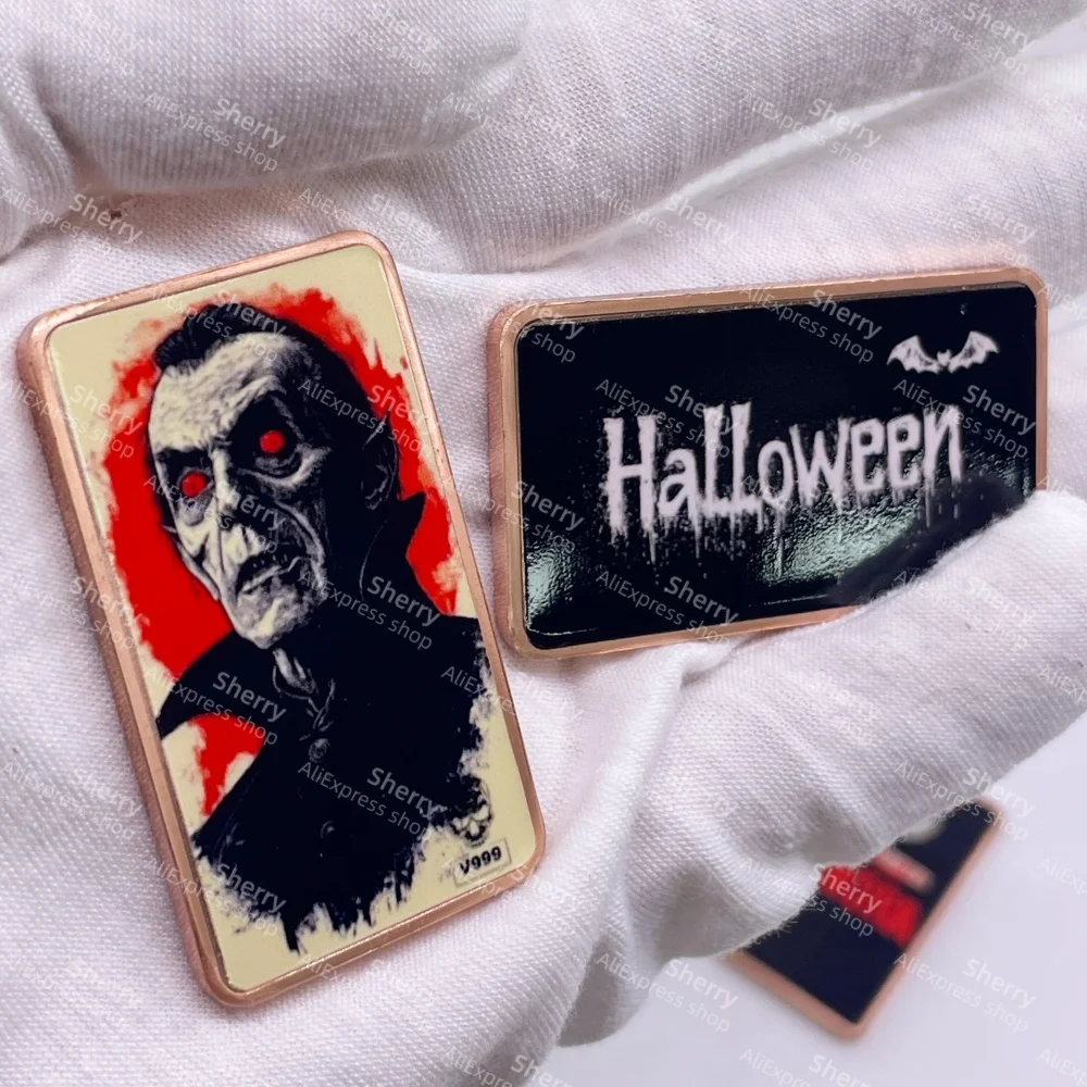 1Oz Halloween Copper Bar Haunted Hotties Lenora Vampire Cat .999 Fine Copper Colorized Bar Collectible Commemorative Coin Gift