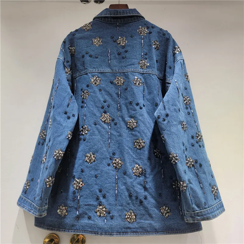 SuperAen джинсовая куртка с вышитыми расклешенными цветами и воротником-поло, весна 2026, новые однобортные повседневные свободные куртки в корейском стиле