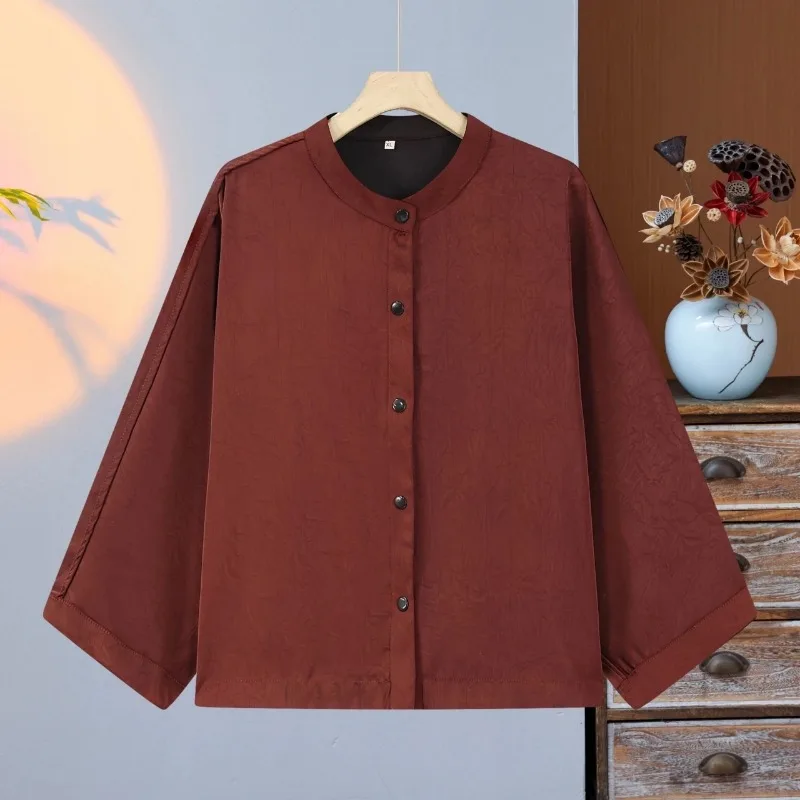 

Women's New Chinese Style New Spliced round Neck Retro Button Fashionable Solid Color Versatile Casual Temperament Top