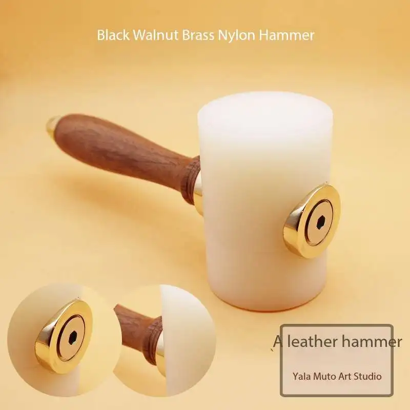 Leather Carving Horizontal Hammer, Leather Carving Nylon Hammer, Chopping Hammer, Black Walnut Brass Nylon Hammer