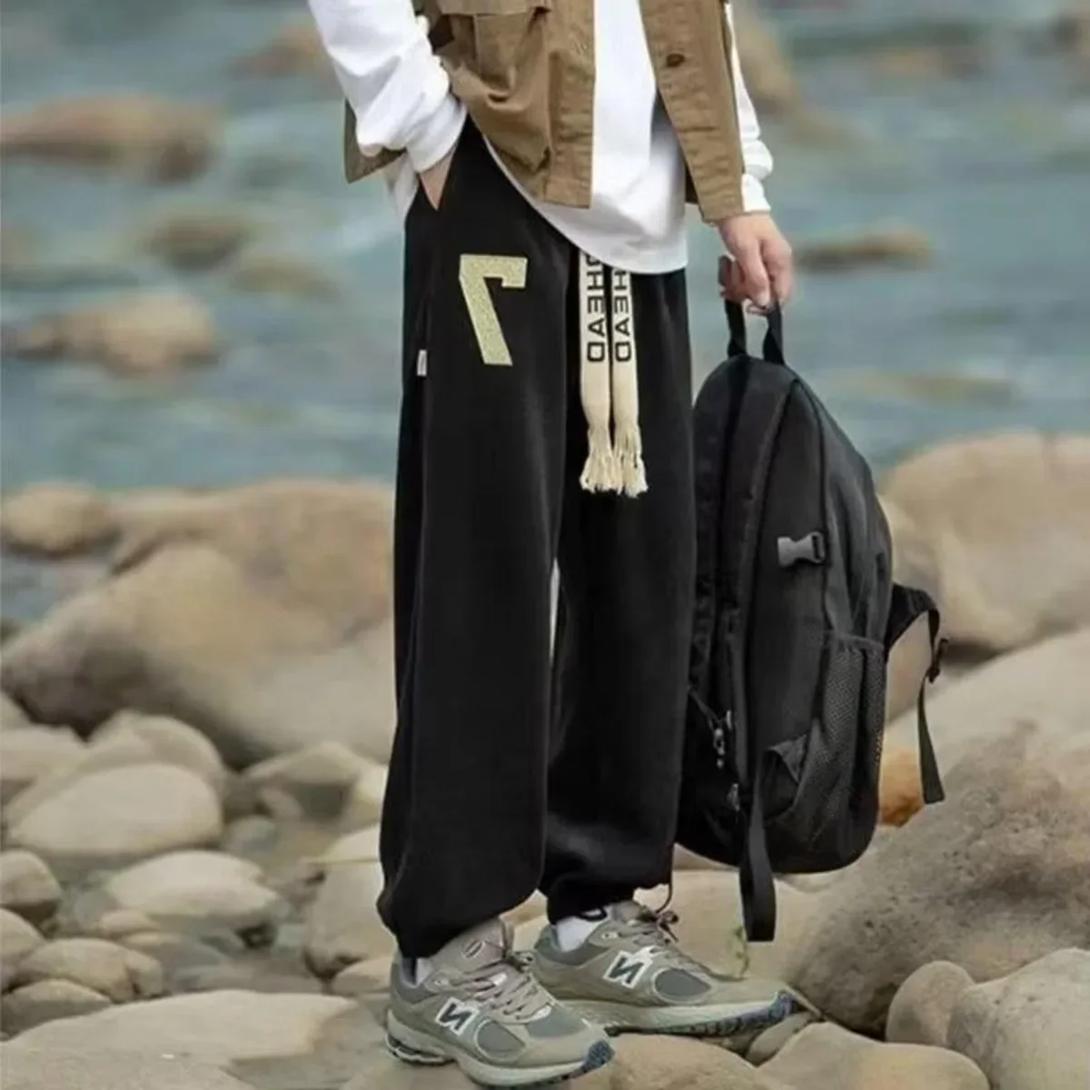 

Удобные и универсальные мужские брюки, классические дышащие модные однотонные повседневные прямые брюки с надписью на шнурке