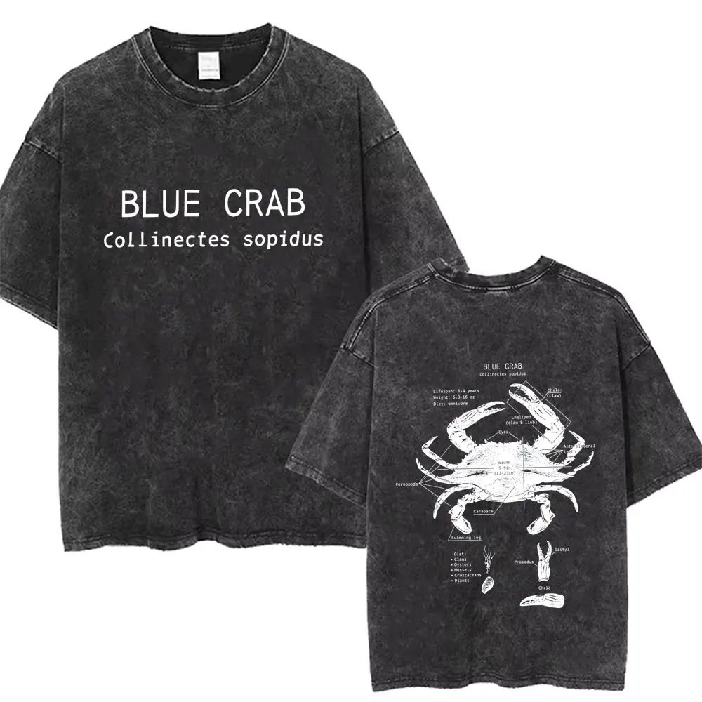 

Vintage Washed Marine Animals Blue Crab Anatomy T-shirt Men Women Casual Oversized Short Sleeve Tshirt Male Funny T Shirts Tops