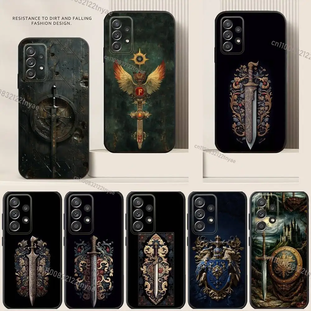 

Medieval Sword Design Phone Case For Samsung S24,21,22,23,30,Ultra,20,Plus,Note,10,9,Black soft silicone case