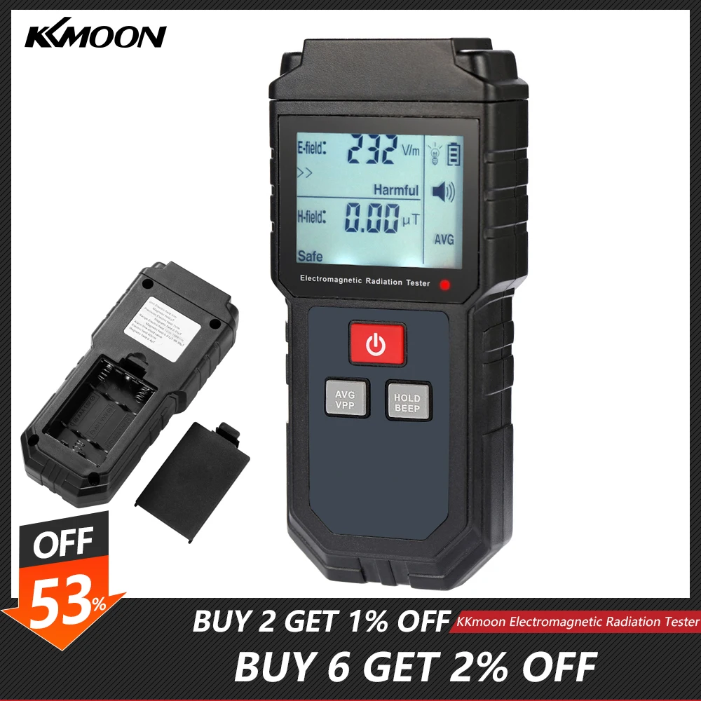 KKmoon Handheld Digital LCD EMF Meter Electromagnetic Radiation Tester Electric Field Magnetic Field Dosimeter Detector