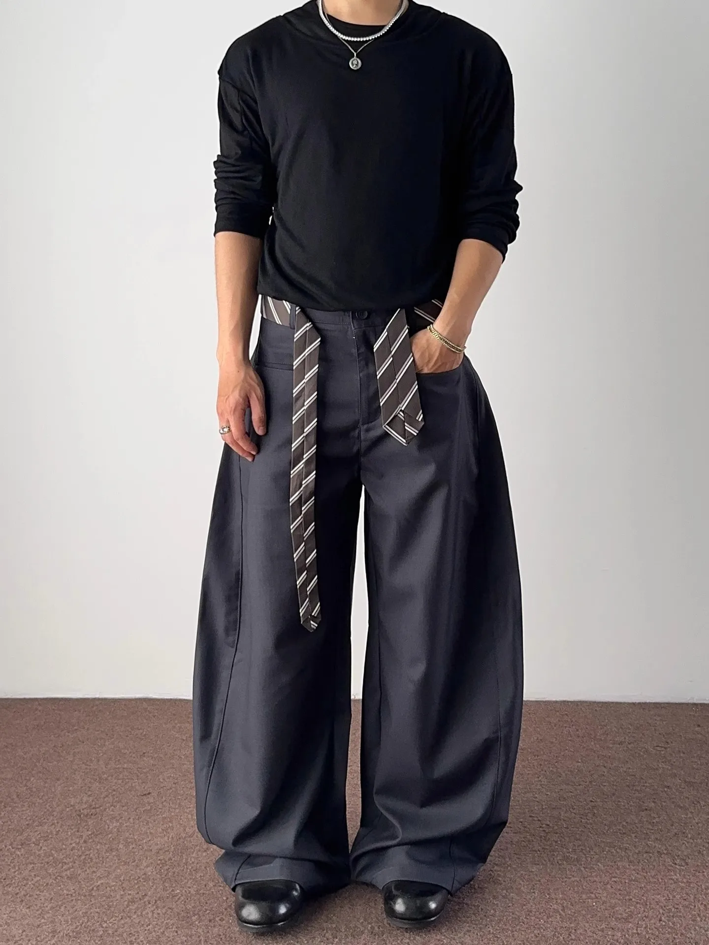 

American Waistcoat Tie Design Old Money ey Blade Casual Pants Loose Wide Leg Men's Leisure Trousers Faionable Youth Sle