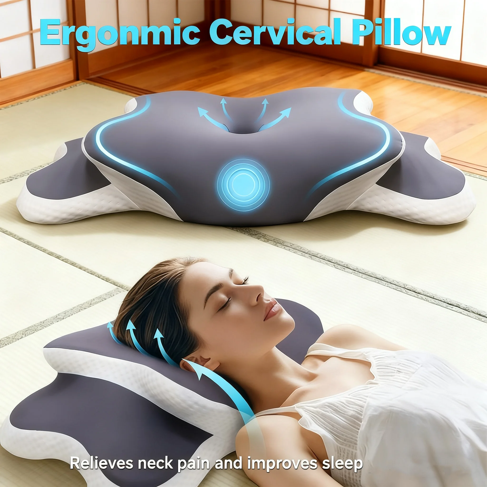 

Memory Foam Pillow Cervical Pillow Relieves Neck Pain Contoured Ergonomic Orthopedic Neck Support Side Dorsal Stomach Sleepers