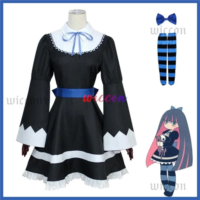 Anime calcinha & meia com cinto de liga meia anarquia cosplay traje peruca vestido preto meias mulher sexy kawaii carnaval terno