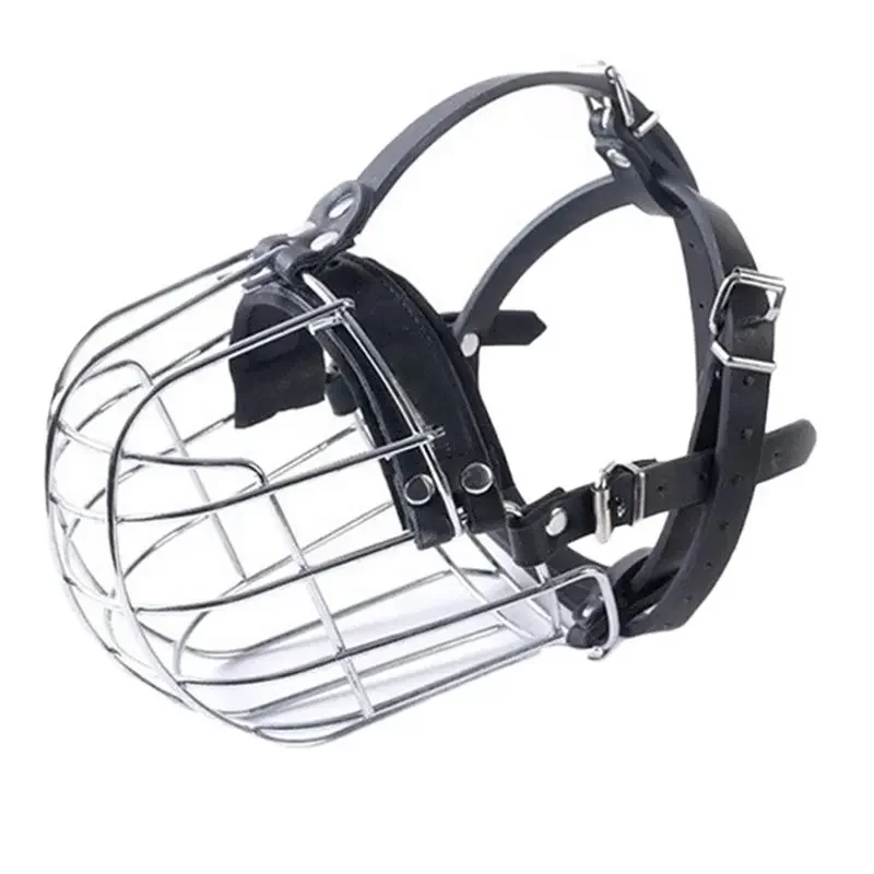 Iron Cage Dog Muzzle Anti Ingestion For Rottweiler French Bulldog Large Breed, Adjustable Breathable Metal Basket Muzzle