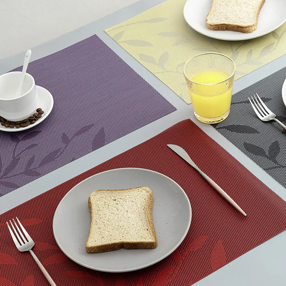 

Rectangle Placemat Restaurant Washable PVC Durable Dining Table Weave Mats Frame Teslin Disc Bowl Coaster Non-slip Pad