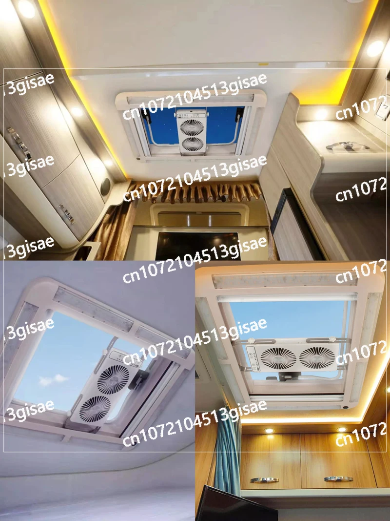 Suitable for RV Camping Skylight, Acrylic Transparent Strip LED Light, Anti-mosquito Sunshade, Hydraulic Support Roof Vent