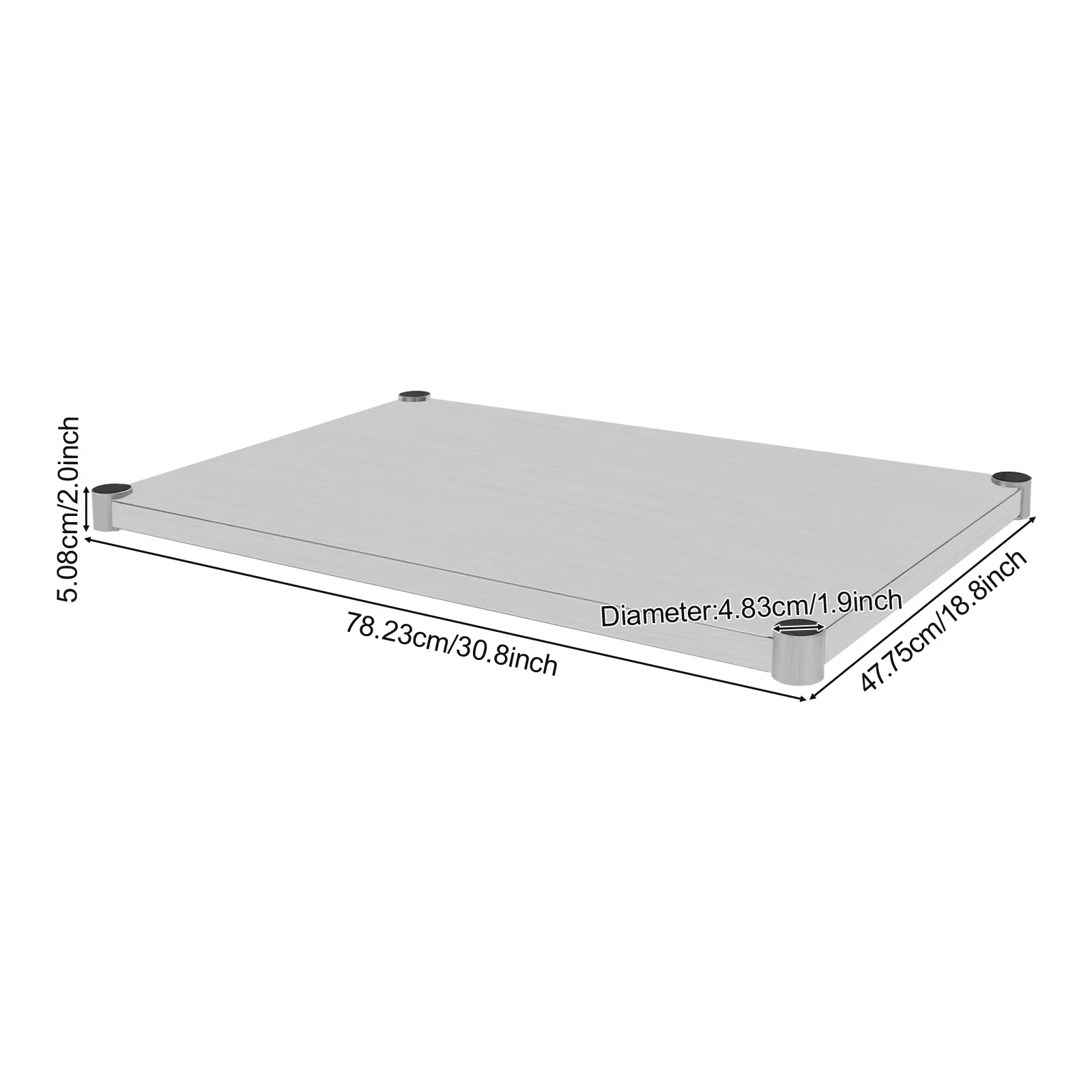 78.23*47.75*5.08cm Silver Stainless Steel Table Adjustable Lower Shelf Rectangular Under Shelf with Reinforcing Rib