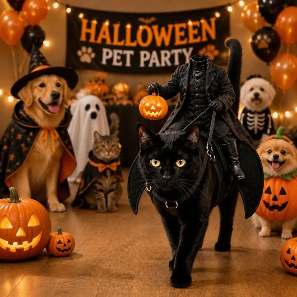 Kreatives Kopfloses Reiter-Katzenkostüm, Kürbislaterne, 3D-Katzensattel-Kostüm, Leichtes Schwarzes Katzenreiter-Kostüm für Cosplay-Events – Detail 4