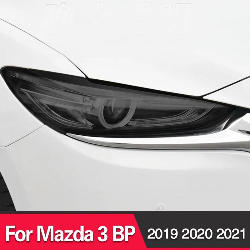 

For Mazda 3 BP 2019 2020 2021 Accessories 2 Pcs Car Headlight Protective Film Front Light Transparent Smoked Black TPU Sticker