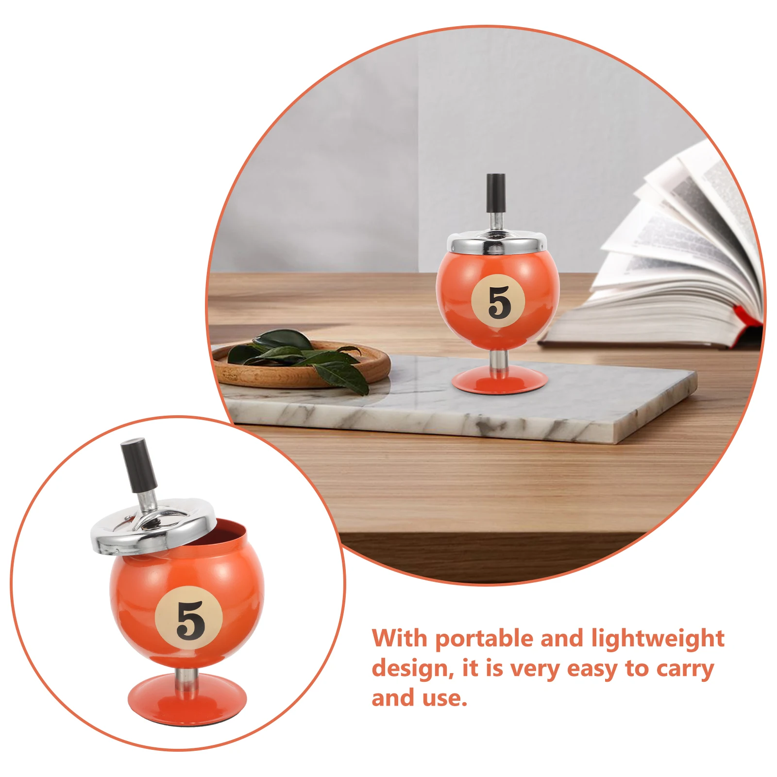 

Billiard Shaped Ashtray Stylish Desktop Cigarette Holder Home Office Decor Simple Automatic Extinguishing Smoke Container Metal