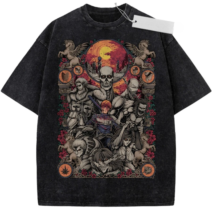 Camiseta Negra Lavada para Hombre, Verano 2026, Diseño Berserk Guts & Apostles, Batalla de Fantasía, Tela de Alta Calidad para Compras Casuales