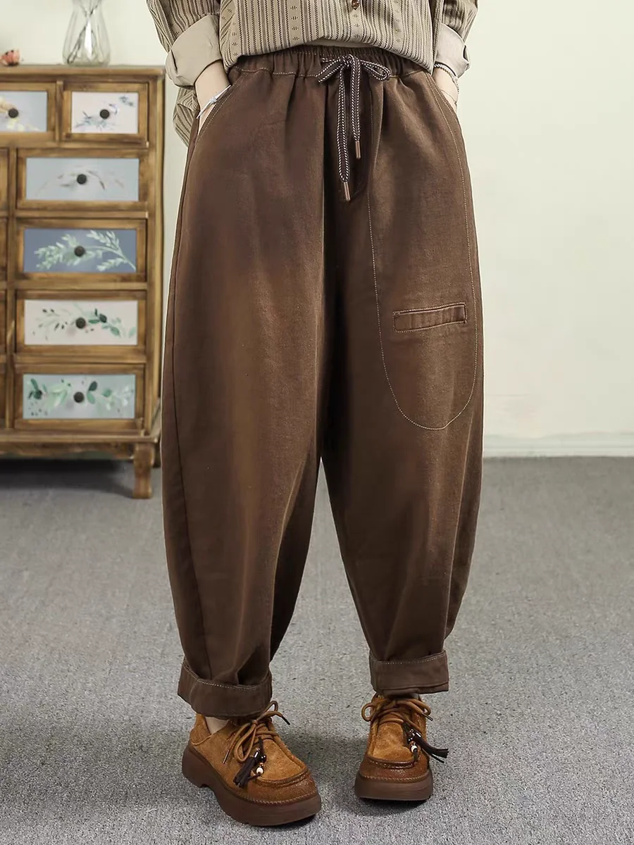 Retro Gesplitste Casual Denim Broek Vrouwen Losse plus Size Elastische Taille Belted Harlan Wortel Broek Herfst Nieuwe Sle Pure Kleur