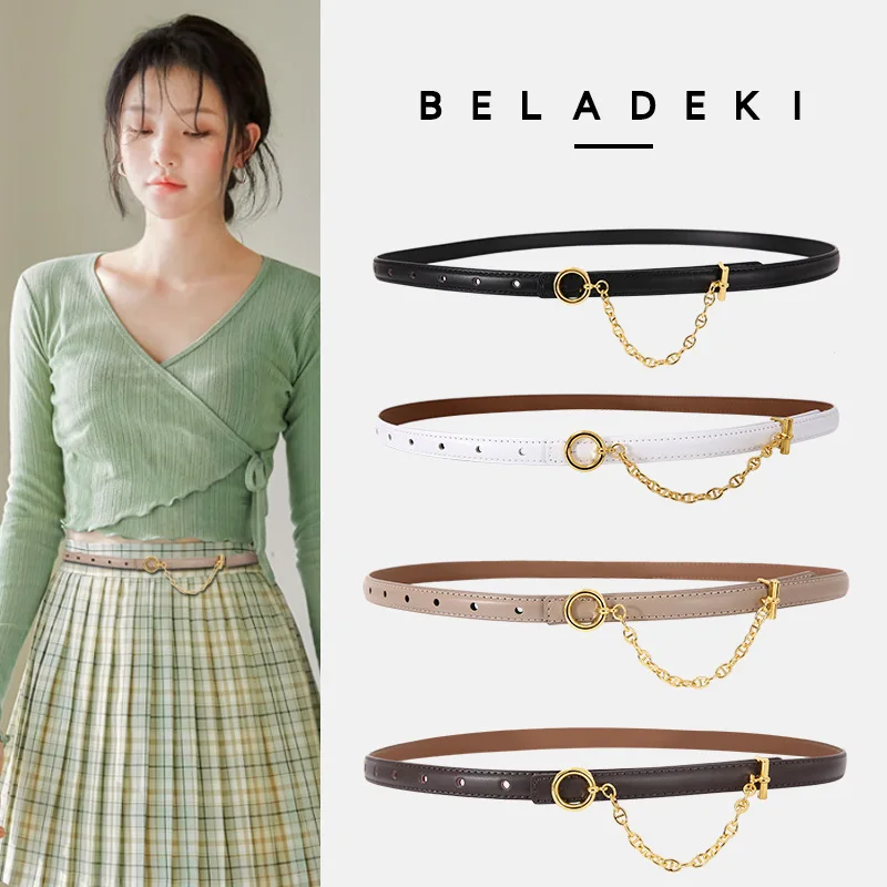 

New Ladies Leather Belt with Metal Chain Decoration Fashion All-match Pants Decorative Belt High Quality Designer Clothing Belt