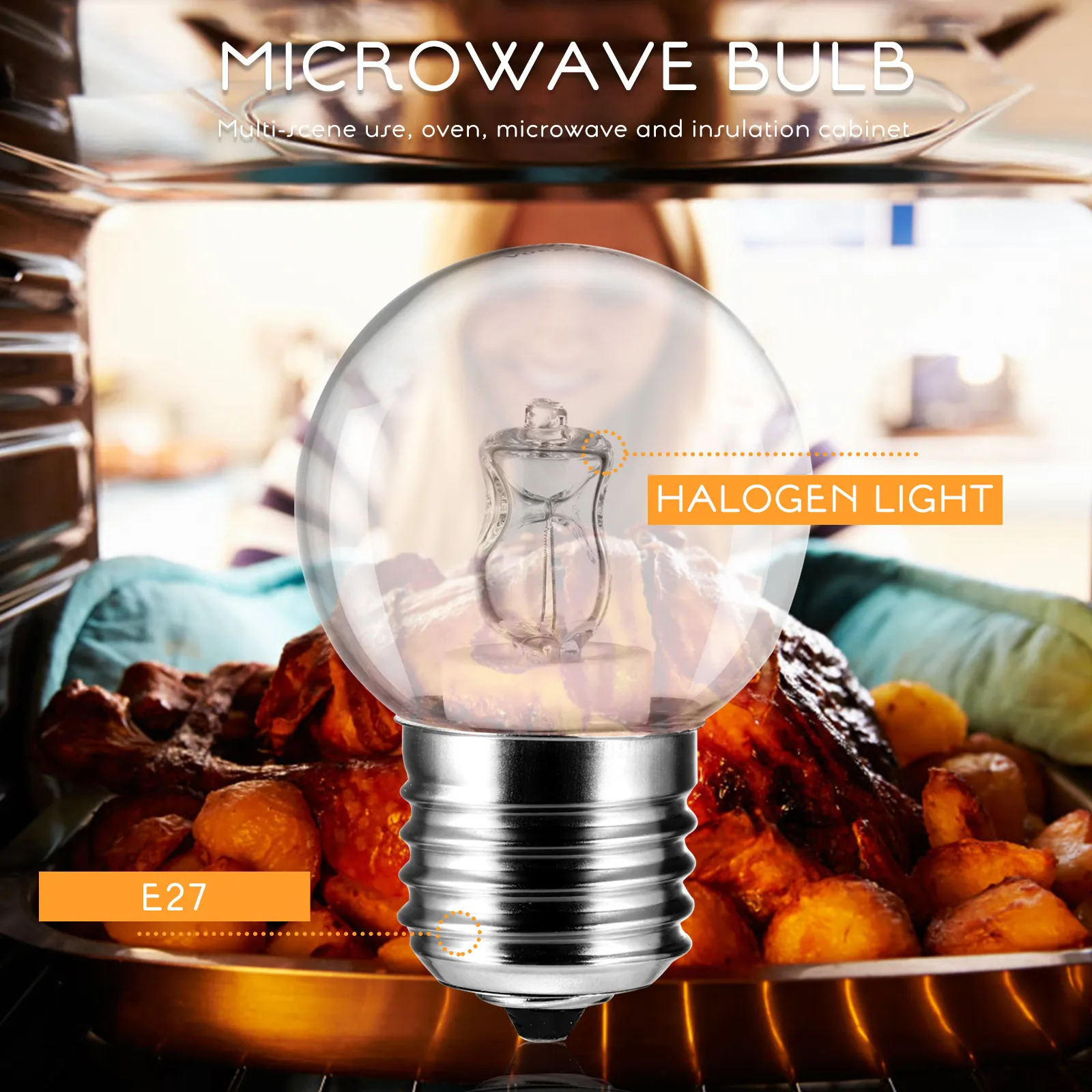 

40W E27 Oven Light Bulb Heat Resistant Clear Glass Appliance Lamp for Baking Stove Microwave Holding Cabinet Use