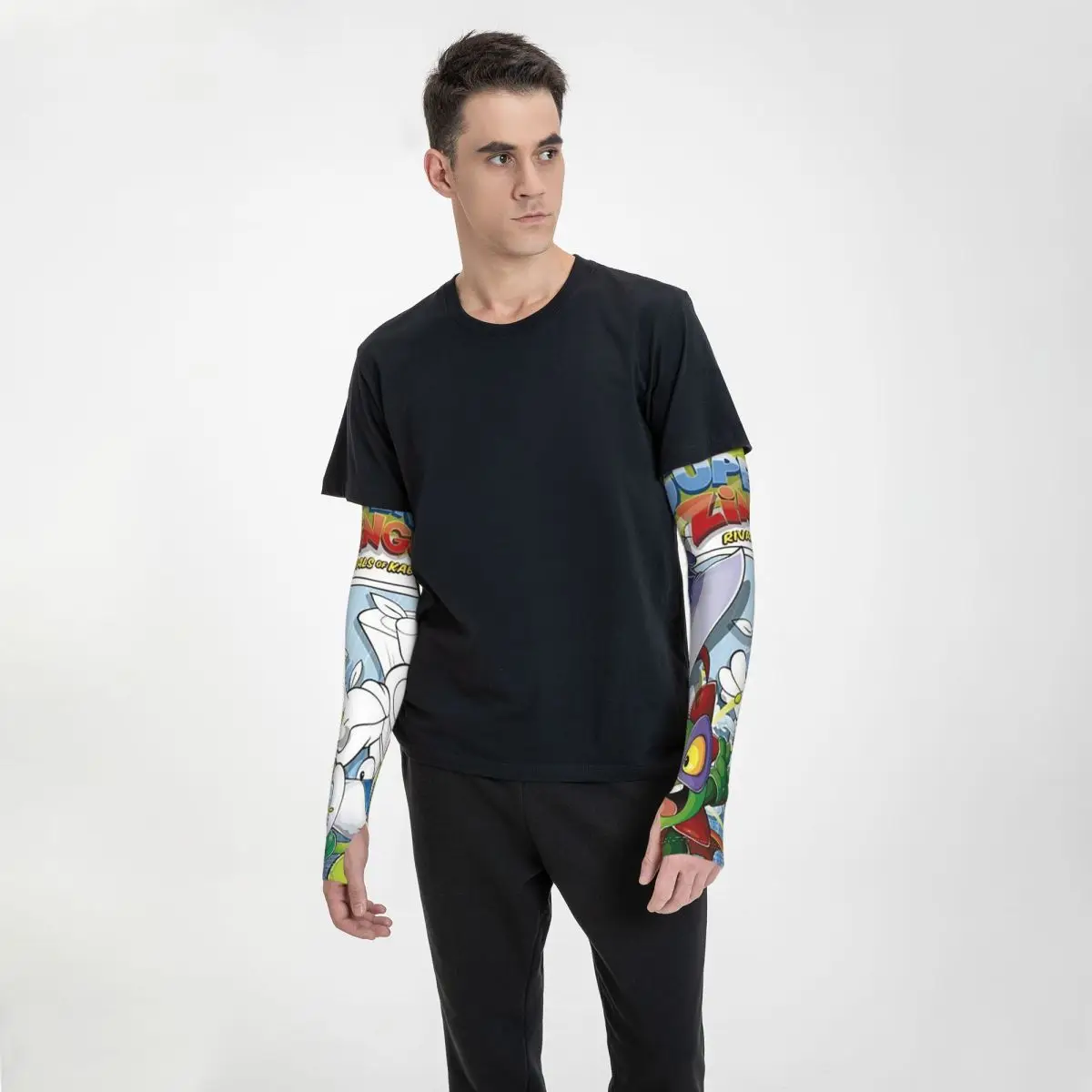 سوبر زينجز Superthings الكرتون في الهواء الطلق أكمام أذرع تبريد الشمس الأشعة فوق البنفسجية غطاء للحماية الصيف الحرير الجليد ركوب الدراجات أكمام الوشم #3