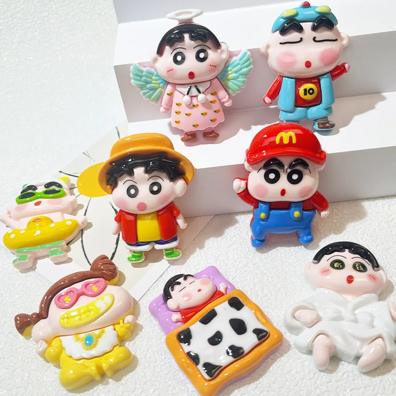 8Pcs Cartoon Crayon Shin Chan Figure Cute Flat Back Resin Cabochon For Hair Bows DIY Crafts Accessories Personality Phone Decor