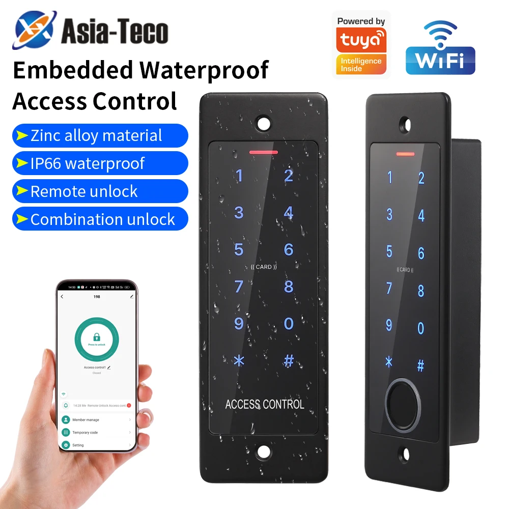 Narrow Waterproof Embedded WiFi Access Control System Fingerprint Password Card Remote Unlock Apartment Gate Works with Tuya APP